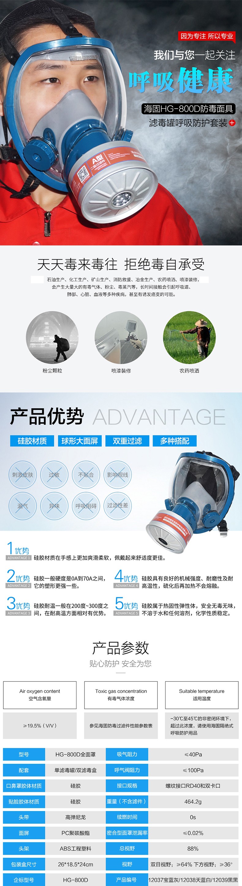 海固HG-800D HG-LV/P-B-2濾毒罐 無(wú)機(jī)氣體綜合防護(hù)防毒面具圖片
