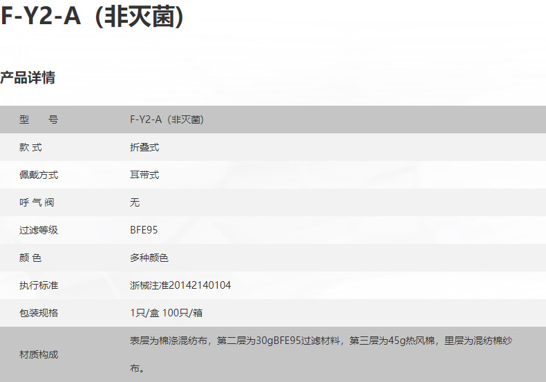 朝美9527 F-Y2-A普通醫(yī)用口罩產品參數(shù)