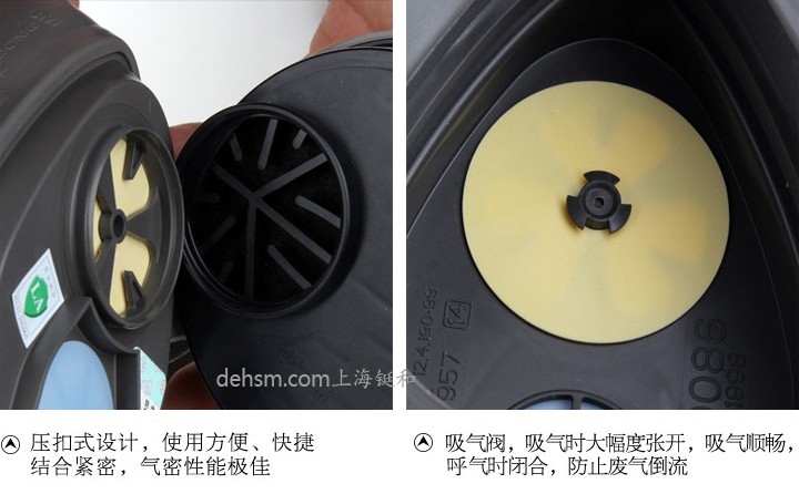 3M3050自吸過(guò)濾式防毒面具壓扣式設(shè)計(jì)，改良呼氣閥